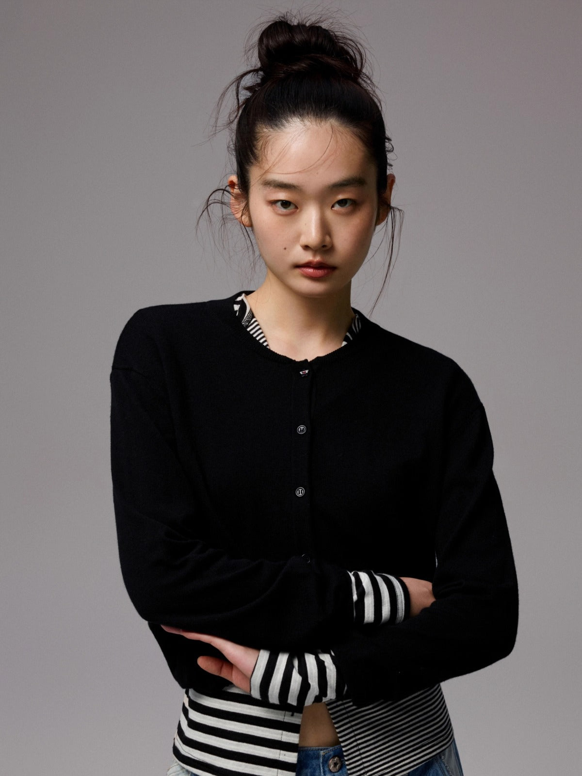 Solid Balloon Hem Wool Cardigan