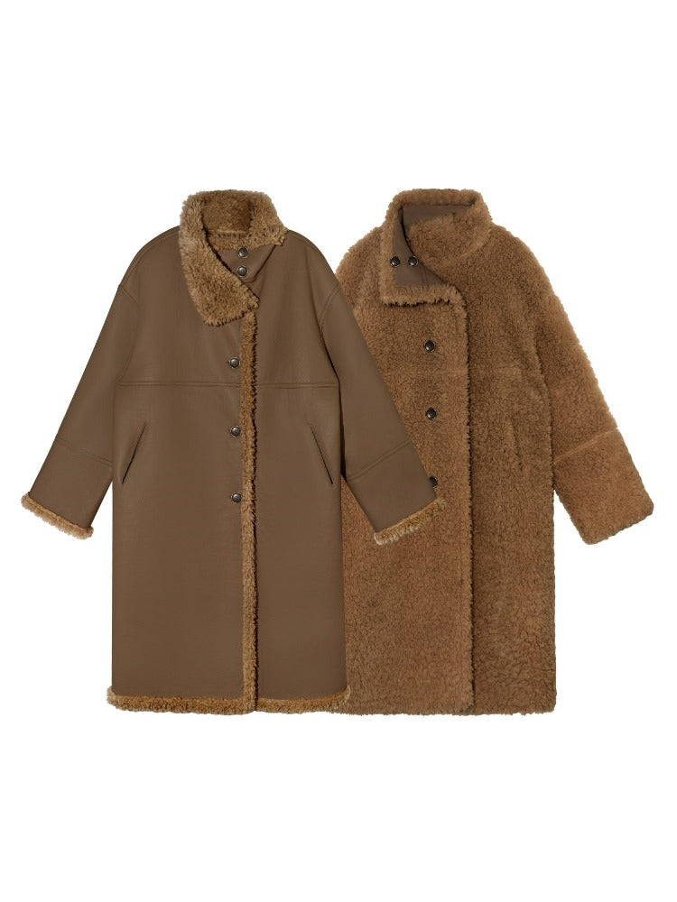 Two-Way Reversible Shearling Wool Coat