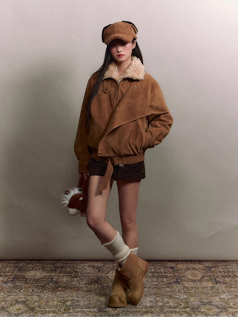 Retro Suede Shearling Moto Jacket
