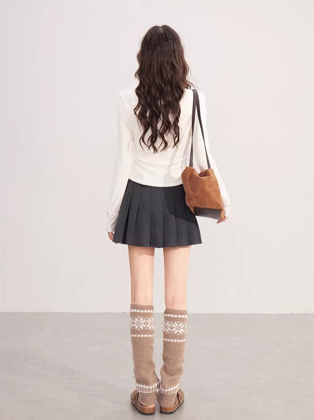 Color-blocked Waistband Pleated Skirt