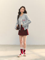 Crew Neck Dalmatian Jacquard Knit Cardigan