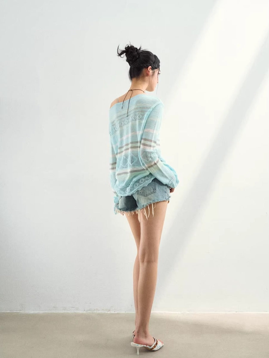 Stripe Openwork Knit Sweater