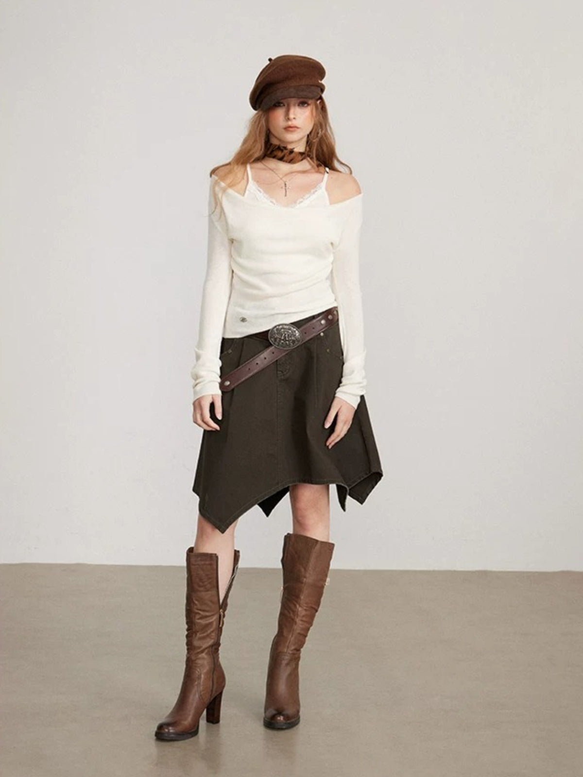 Irregular Utility Cargo Midi Skirt