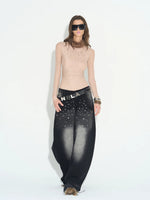 Rhinestone Mesh Turtleneck Top
