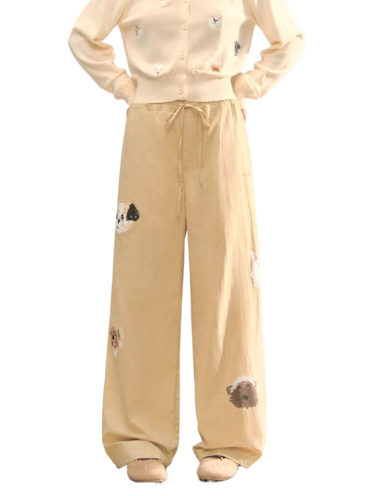 Fun Dog Print Retro Wide-Legged Casual Pants