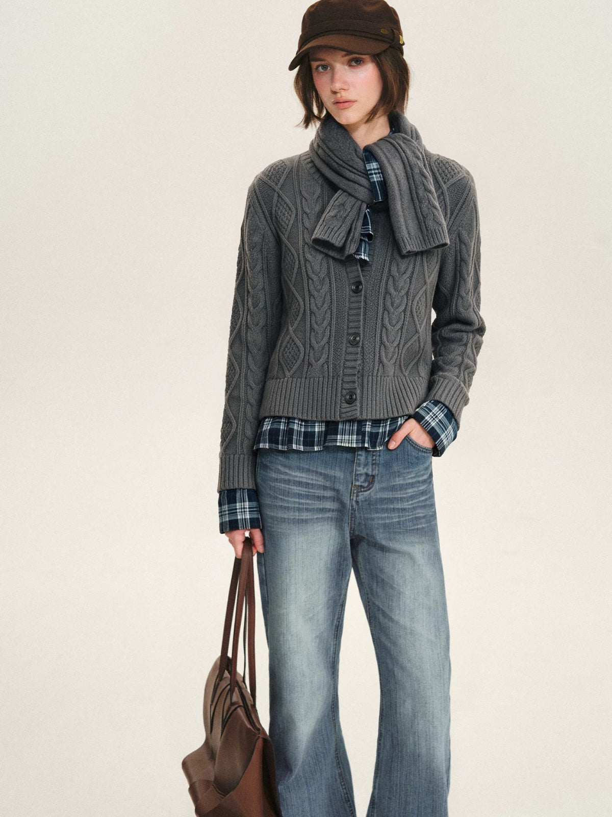 Cable Knit Cardigan &amp; Scarf Set