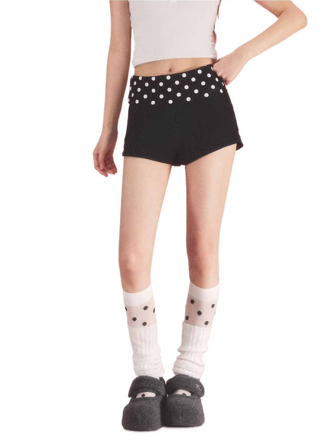 Polka Dot Fold Waist Shorts