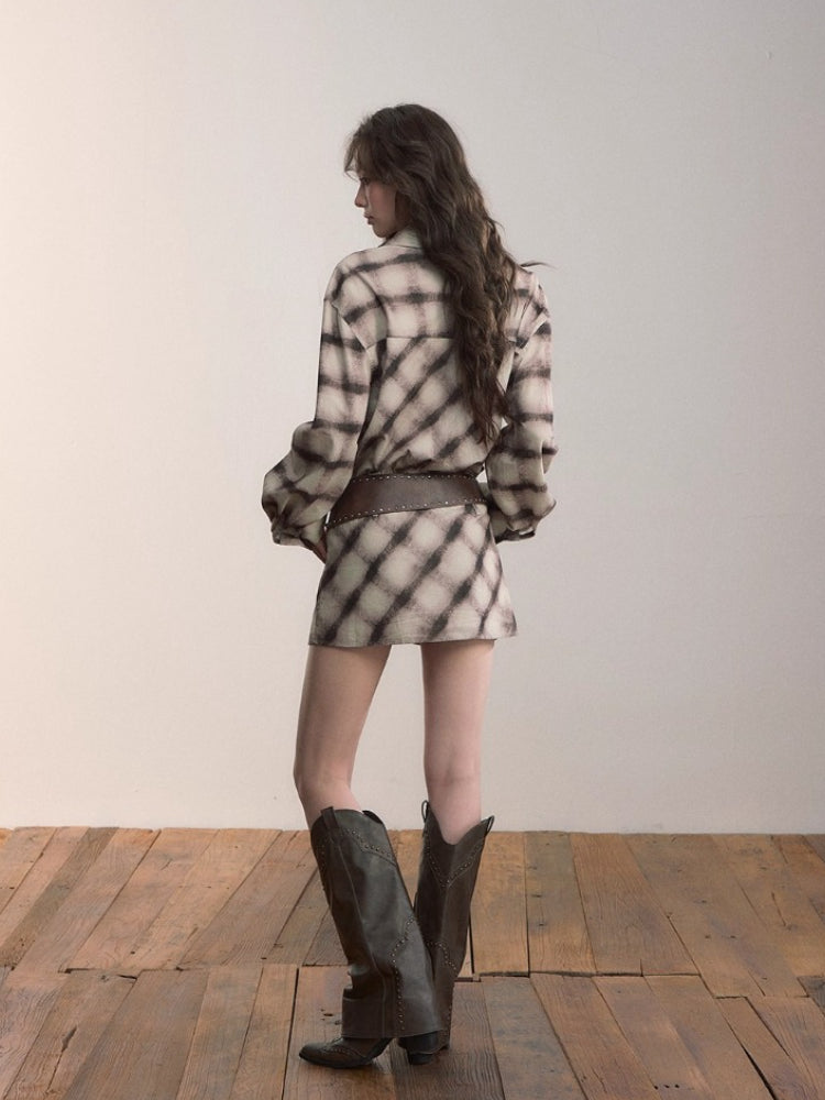 Plaid Asymmetrical Hem Shirt Dress