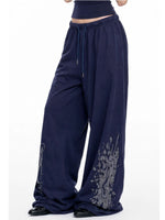 Navy Rhinestone Wide Leg Pants