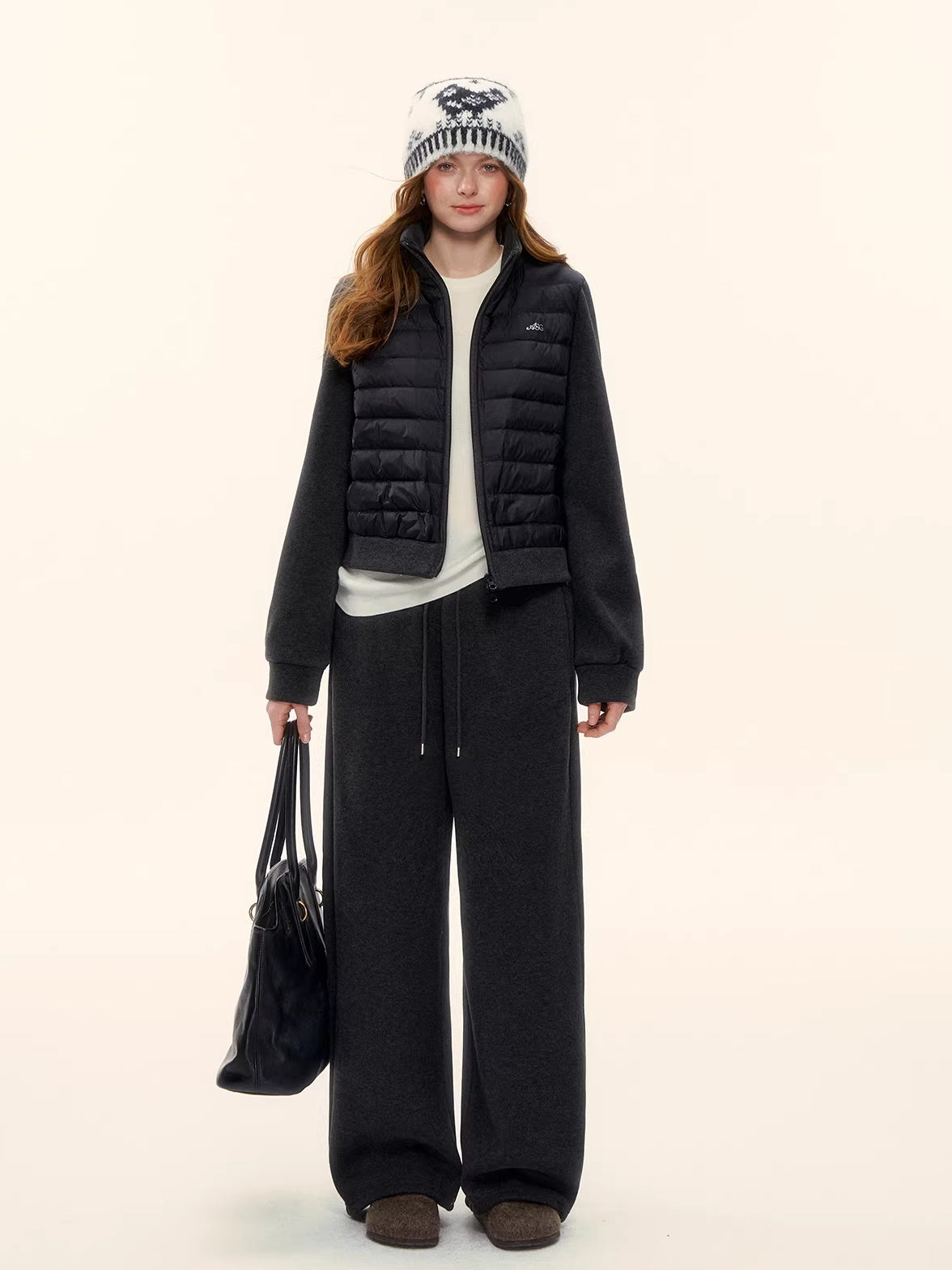 Stand-Collar Quilted Down Jacket Set