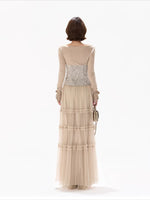 Champagne Pleated Mesh Skirt