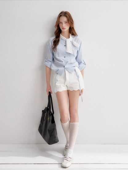 Embroidered Lace Denim Shorts