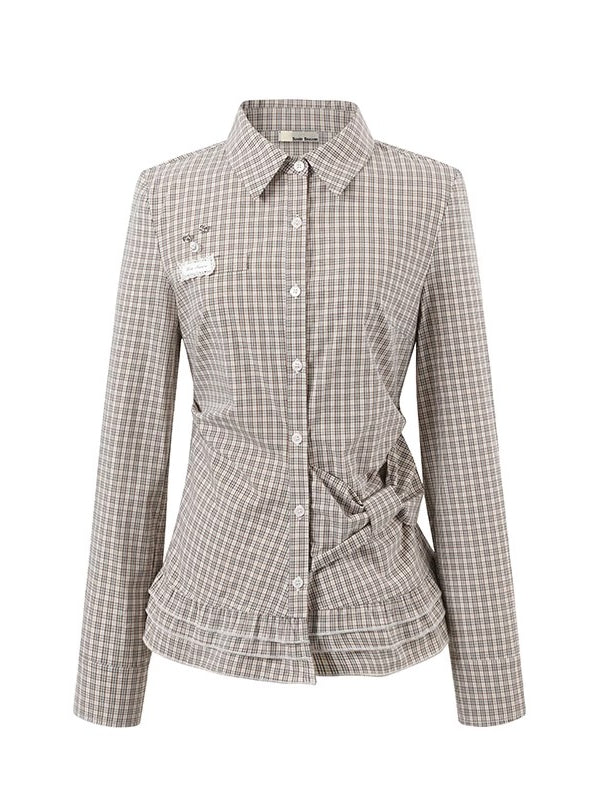 Khaki &amp; White Vintage Plaid Blouse