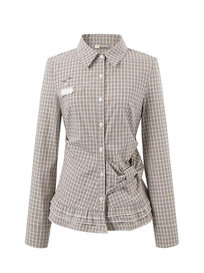 Khaki &amp; White Vintage Plaid Blouse