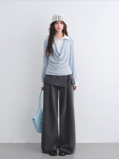 Gray Embroidered Curtain Panel Pants