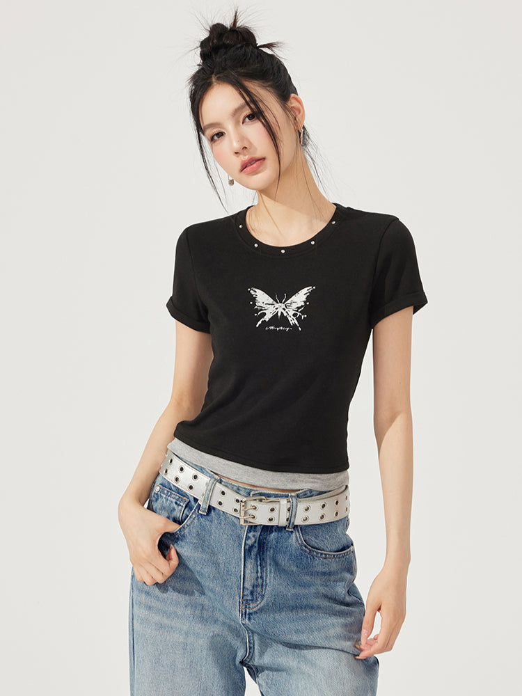 Fake Two-Piece Butterfly Slimming T-Shirt