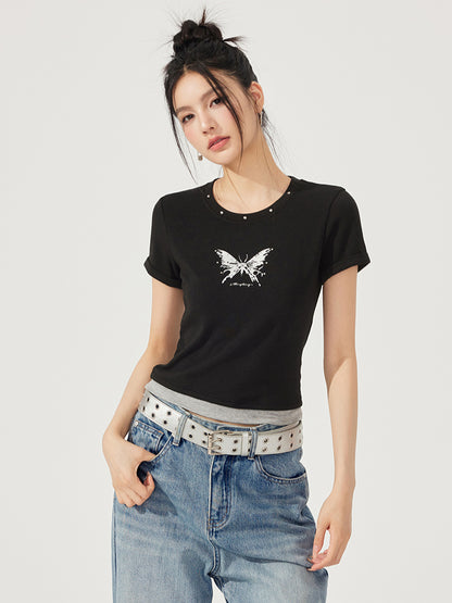 Fake Two-Piece Butterfly Slimming T-Shirt
