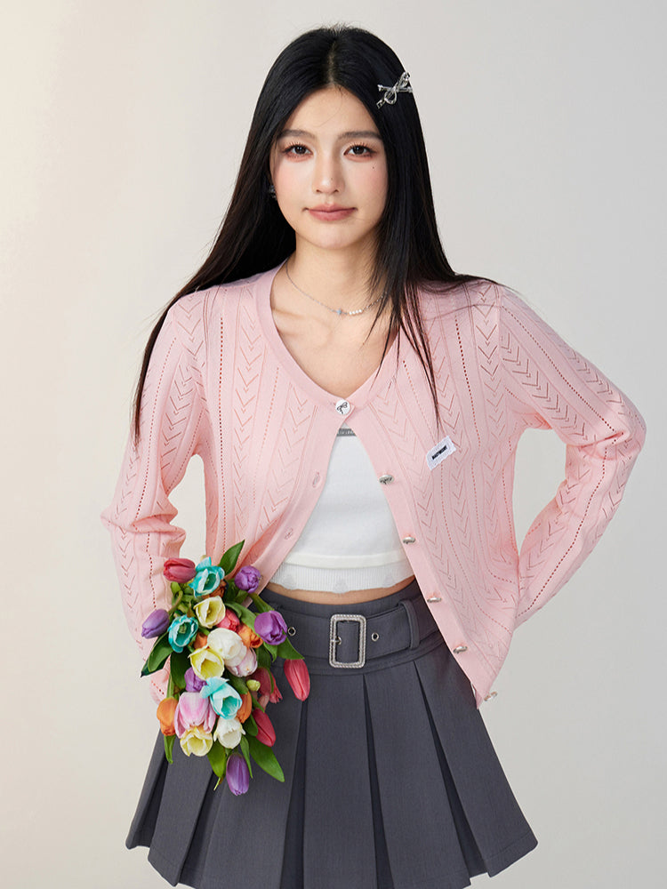 Pink &amp; Off-white Lace Knit Cardigan