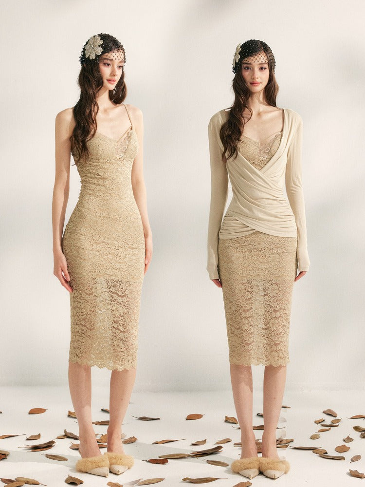 Embroidered Lace Fishtail Dress