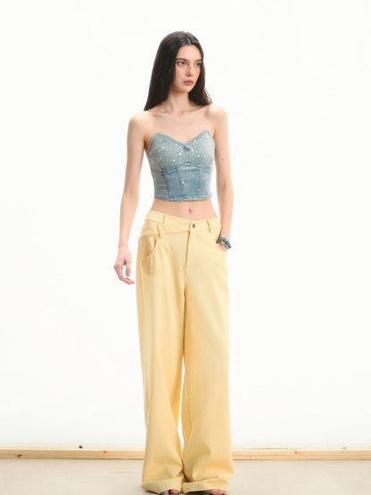 Waist-enhancing Rhinestone Denim Bustier