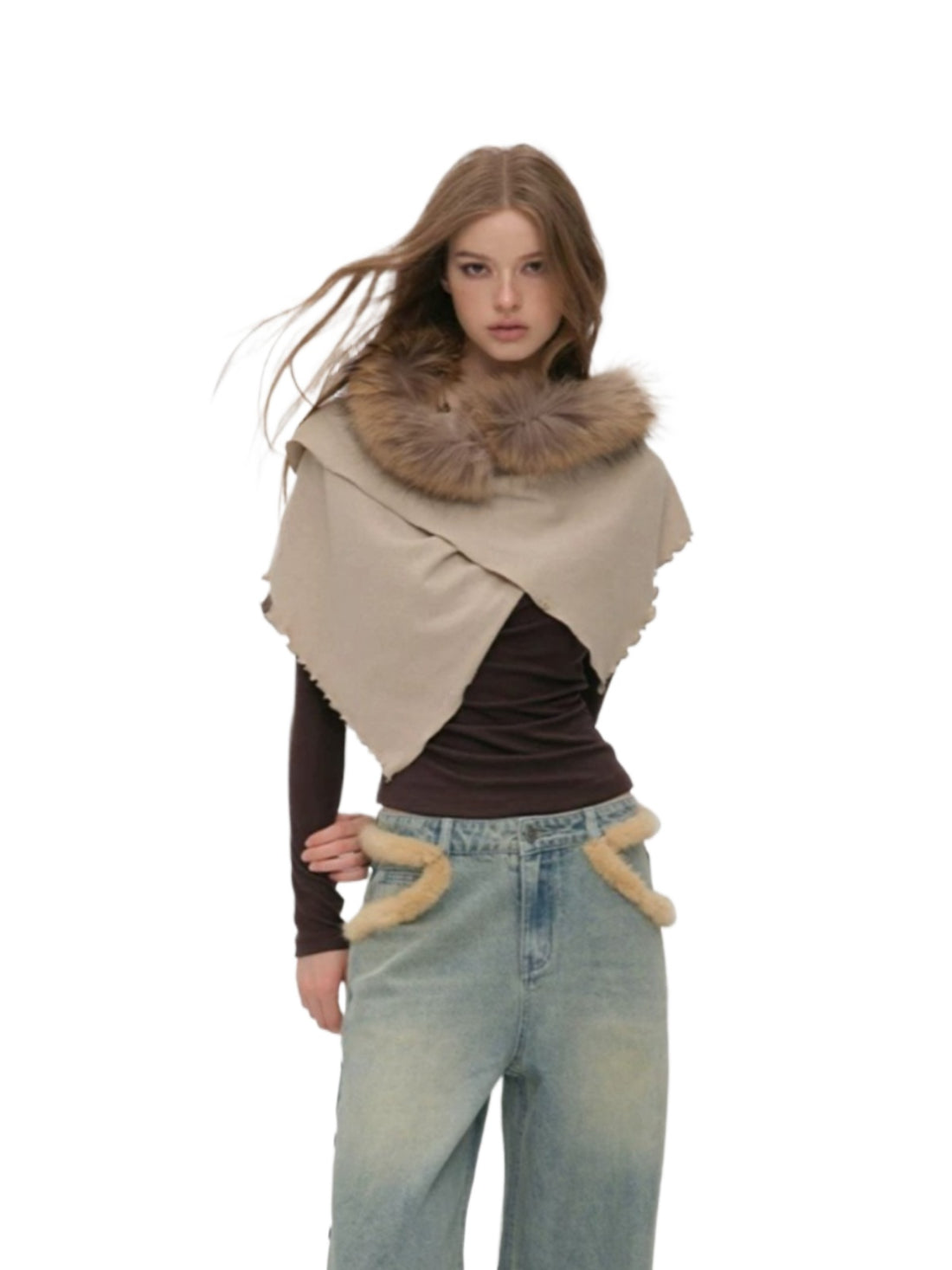 Vintage Fur Trim Cape Scarf