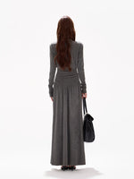 Half-High Collar Ruched A-Line Maxi Dress