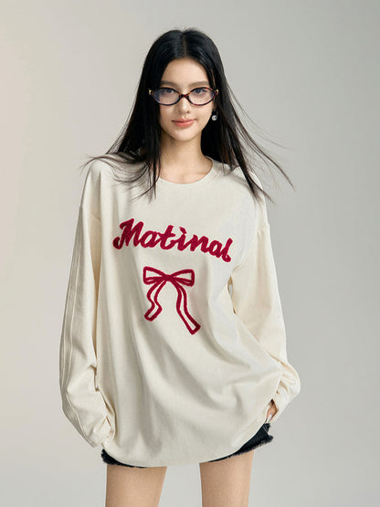 Off-white &amp; Purple Bow Embroidered Crewneck T-Shirt