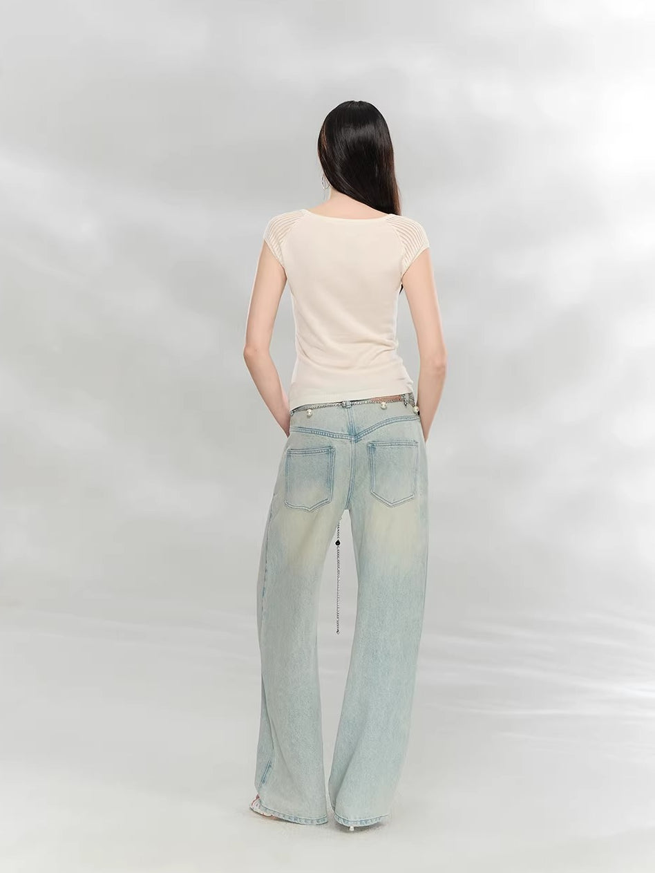 Beaded V-Neck Knit Top