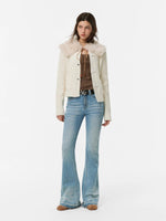 Alpaca Fur Collar Horn Button Cardigan