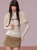 Lace Cold-Shoulder High Neck Long Sleeve Top