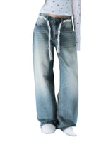 Vintage Star Tie Straight-Leg Denim Pants