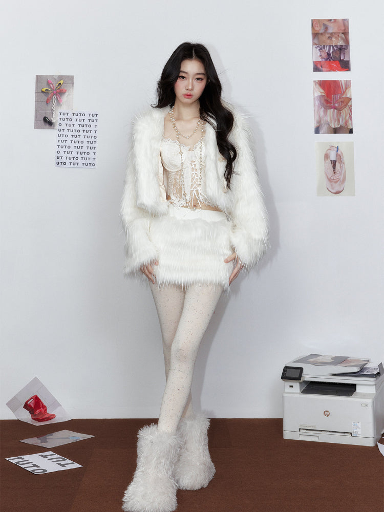 White Hooded Fur Coat