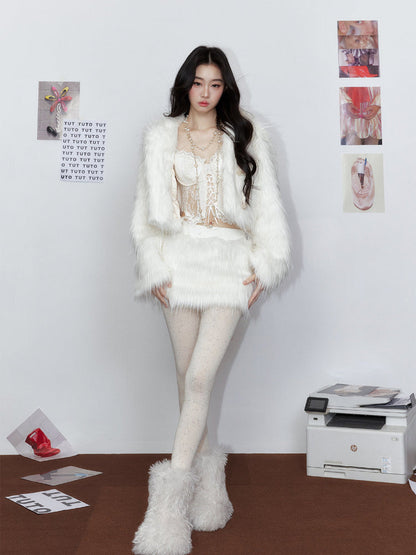 White Hooded Fur Coat