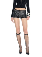 Ruched Low-Rise Leather Shorts
