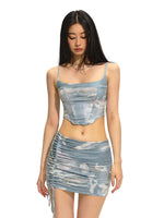 Short Bone Structure U-Neck Tank Top & Skirt Set