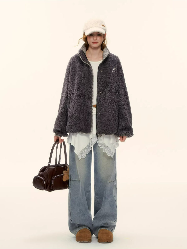 Reversible Shearling Plaid Jacket