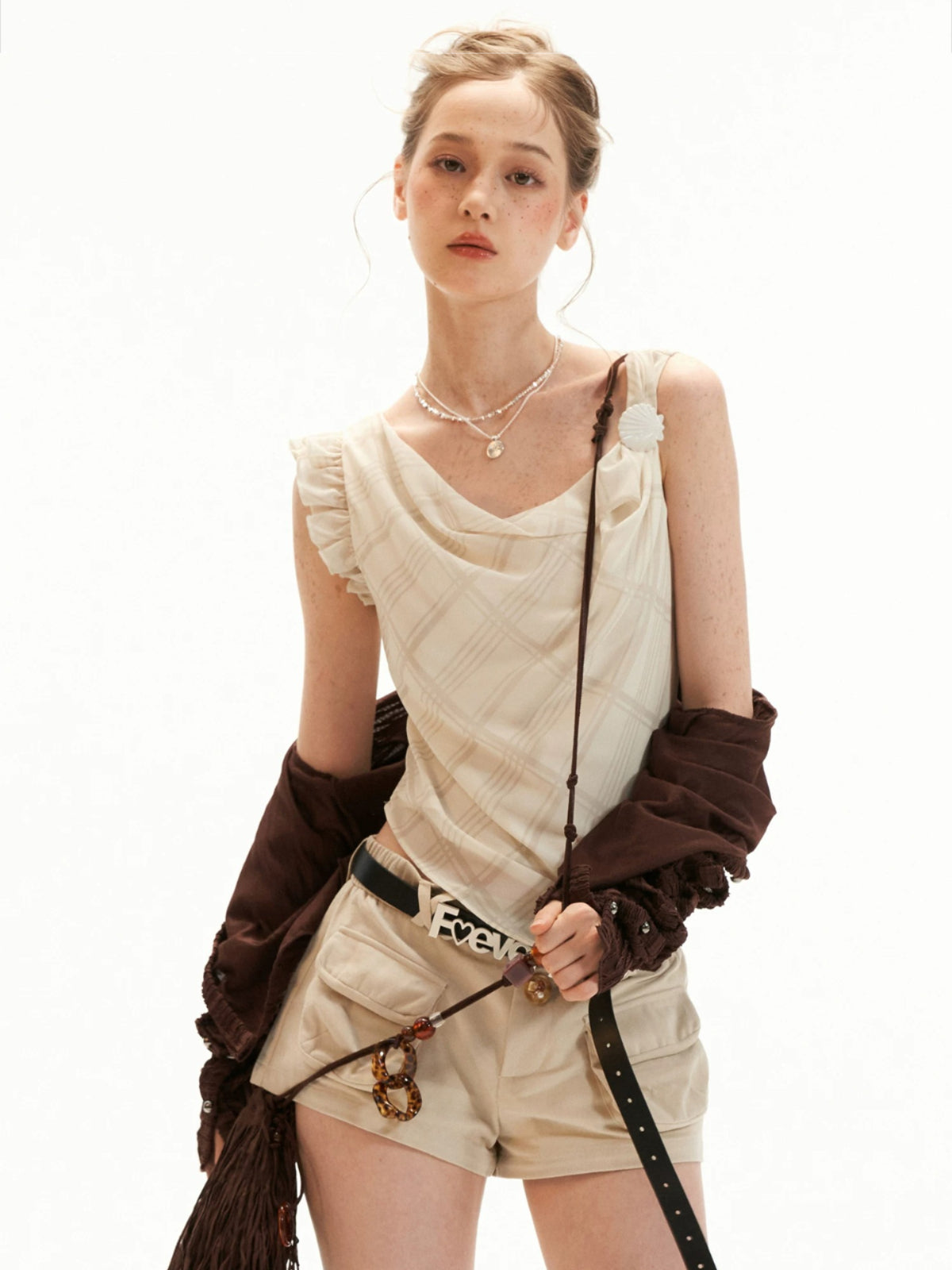 Asymmetric Pearl Chiffon Layered Top