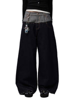 Double Waistband Raw Denim Wide-Leg Jeans