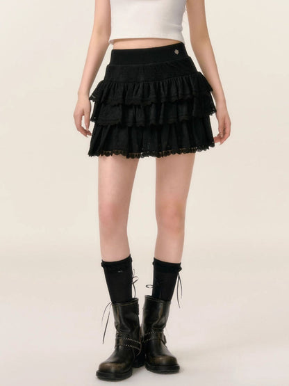 Lace Trim A-line Tulle Skirt