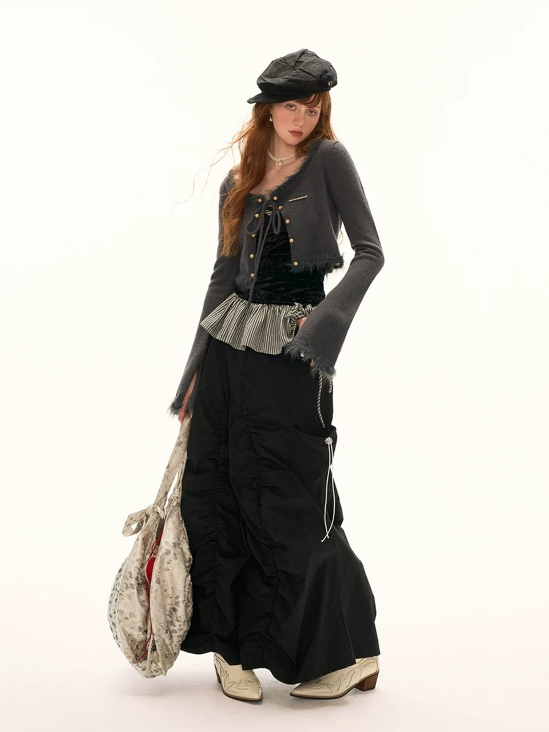 Square Neck Tie Detail Cropped Cardigan