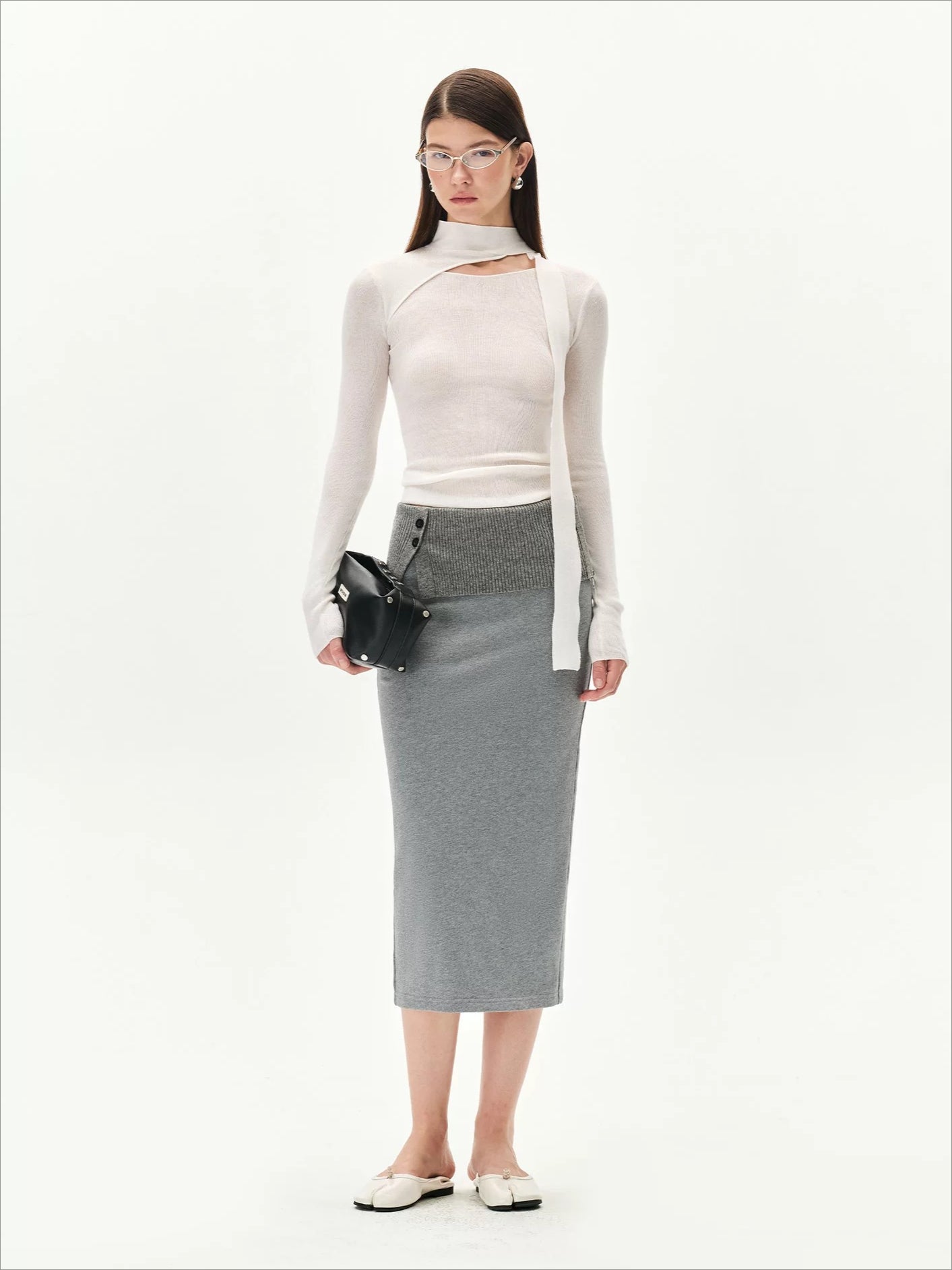 Double Veil Knit Midi Skirt