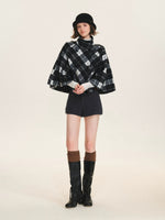 Checked Wool Blend Cape Coat