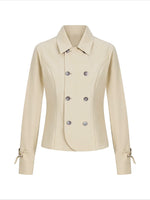 Khaki & Gray Double-Breasted Cropped Shirt