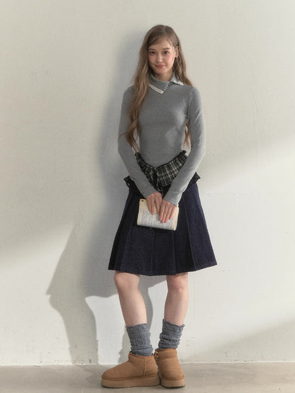 “Layered Essential” Pleated Panel Knit Top