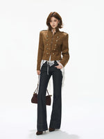 Suede Stand Collar Cropped Jacket