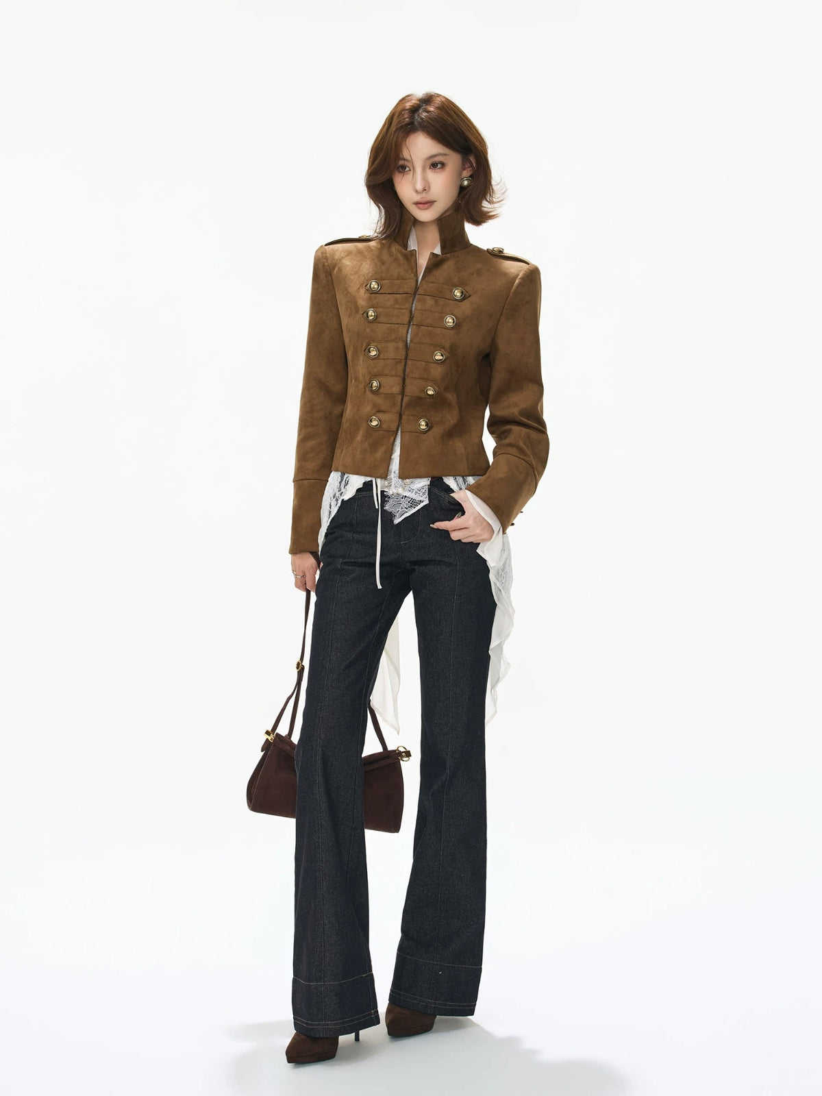 Suede Stand Collar Cropped Jacket