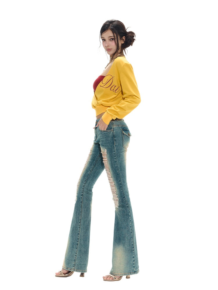Distressed Slim Flare Jeans