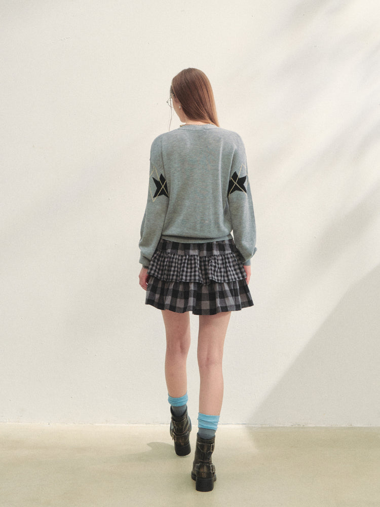 Single-breasted Star Argyle Knit Cardigan