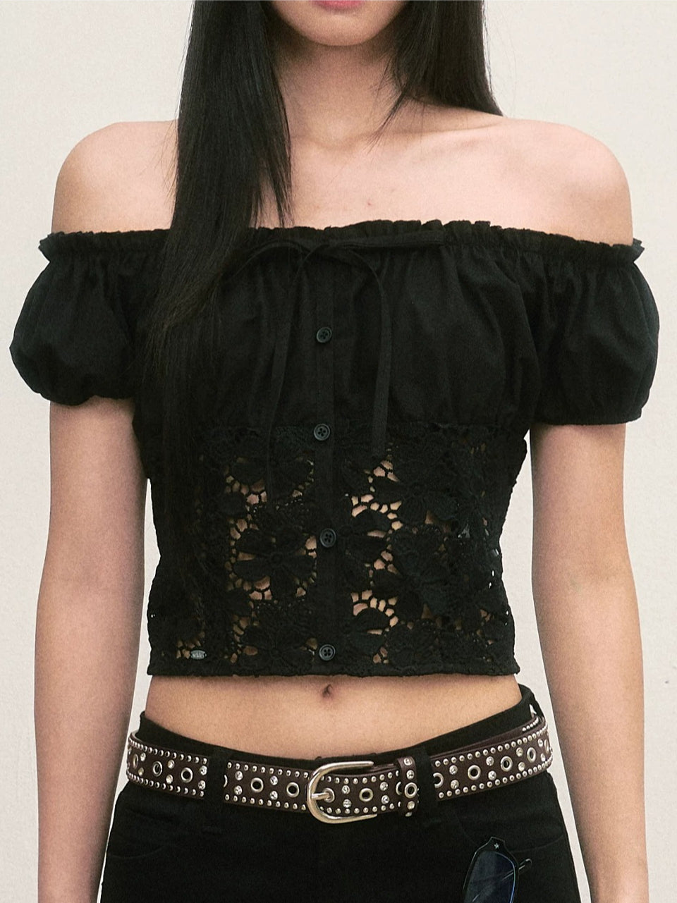 Black Off-Shoulder Lace Top