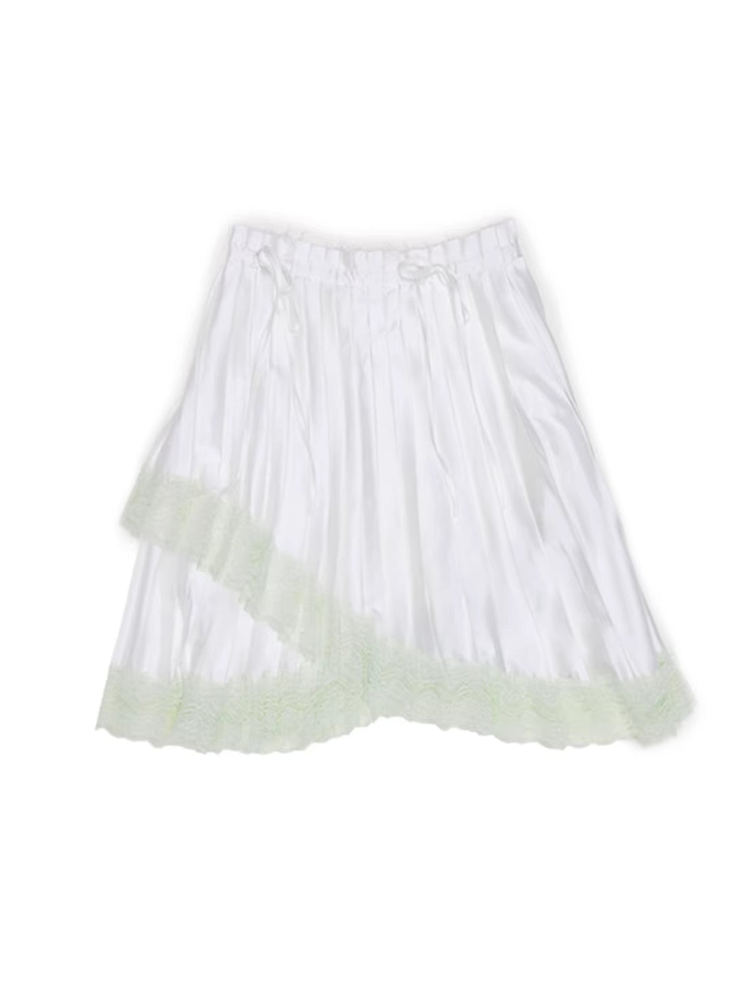 Satin Lace Asymmetric Pleated Skirt